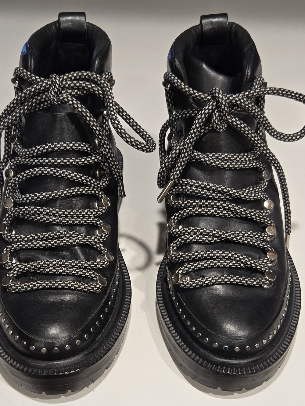 rag & bone Black Leather Studded Hiking Boots Lace-Up Women's Size 6.5